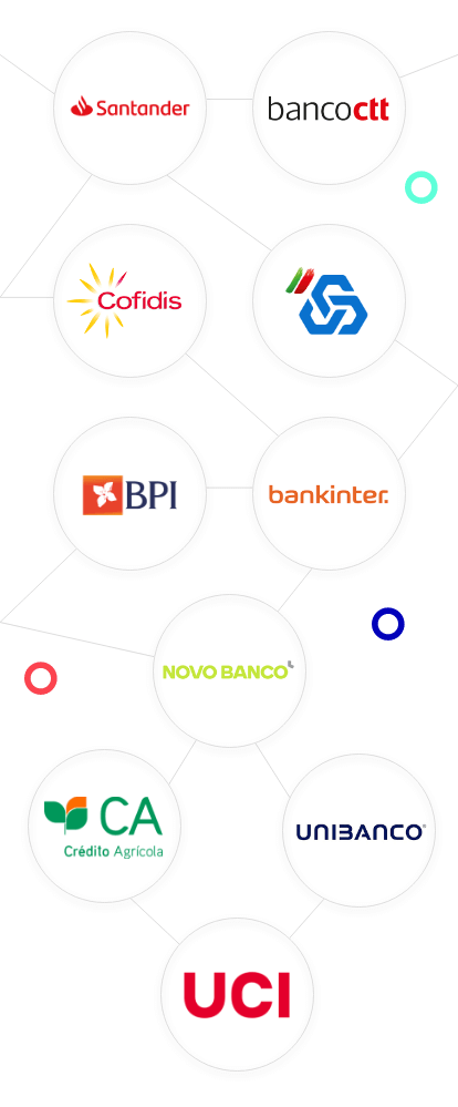 Santander, Cofidis, Banco CTT, Bankinter, Caixa Geral de Depósitos, BPI, Novo Banco, Unibanco, UCI, Crédito Agrícola